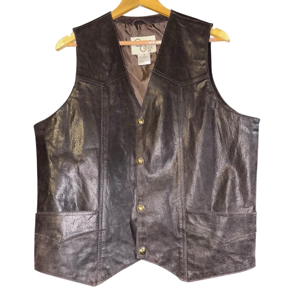 Vintage Cripple‎ Creek Leather Vest Medium Western Utility Country Motorcycle